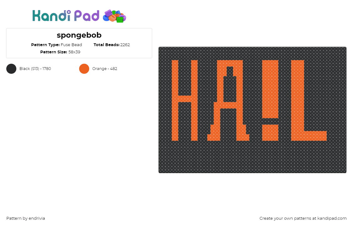 spongebob - Fuse Bead Pattern by endrivia on Kandi Pad - ha!l,hail,text,sign,simple,orange,black