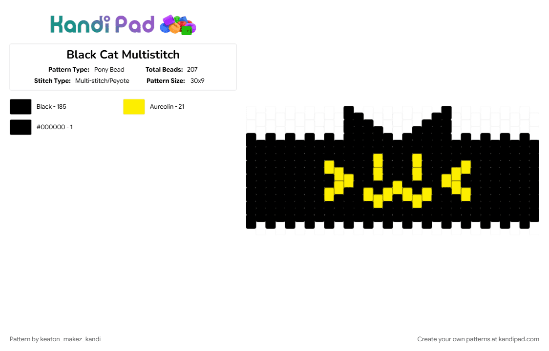 Black Cat Multistitch - Pony Bead Pattern by keaton_makez_kandi on Kandi Pad - animal, black, cat, cotdcats, cute, kitty