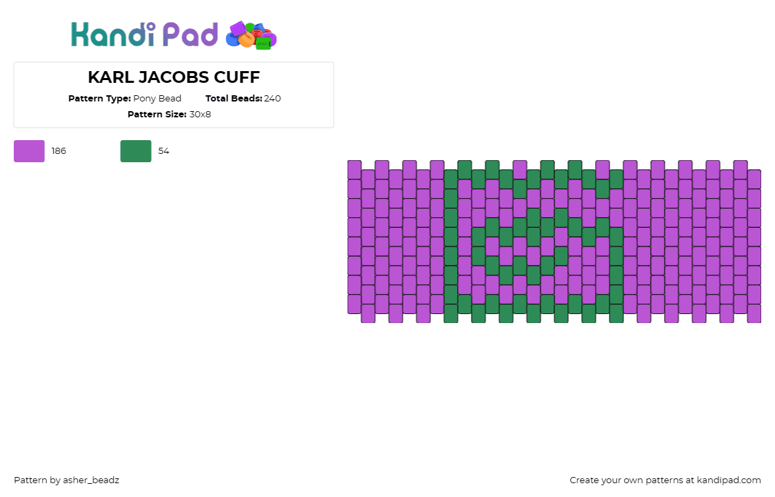 KARL JACOBS CUFF - Pony Bead Pattern by asher_beadz on Kandi Pad - karl jacobs,mr beast,youtube,cuff,simple,purple,green