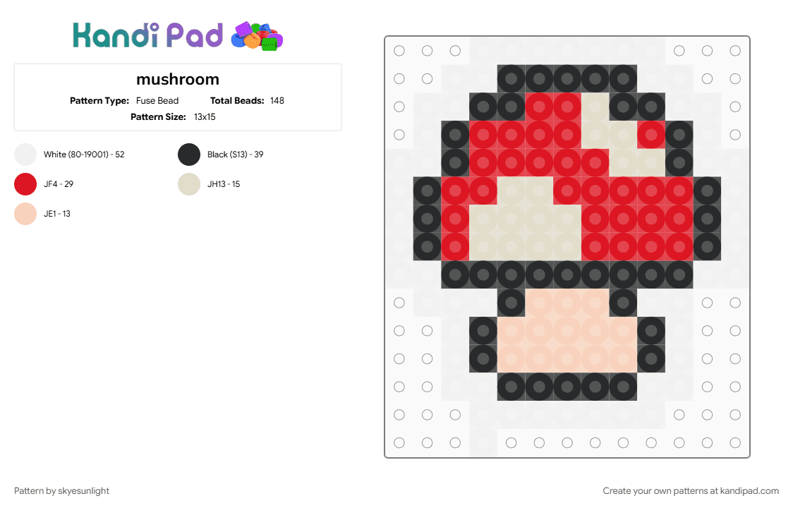 mushroom - Fuse Bead Pattern by skyesunlight on Kandi Pad - beige, red