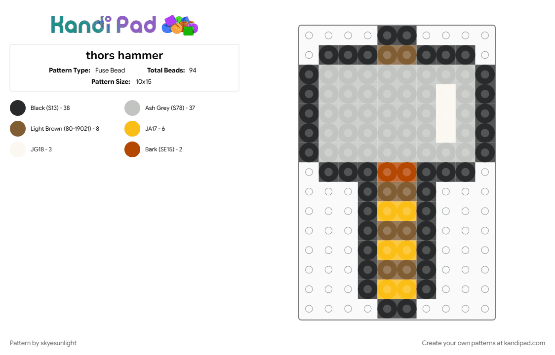 thors hammer - Fuse Bead Pattern by skyesunlight on Kandi Pad - beige
