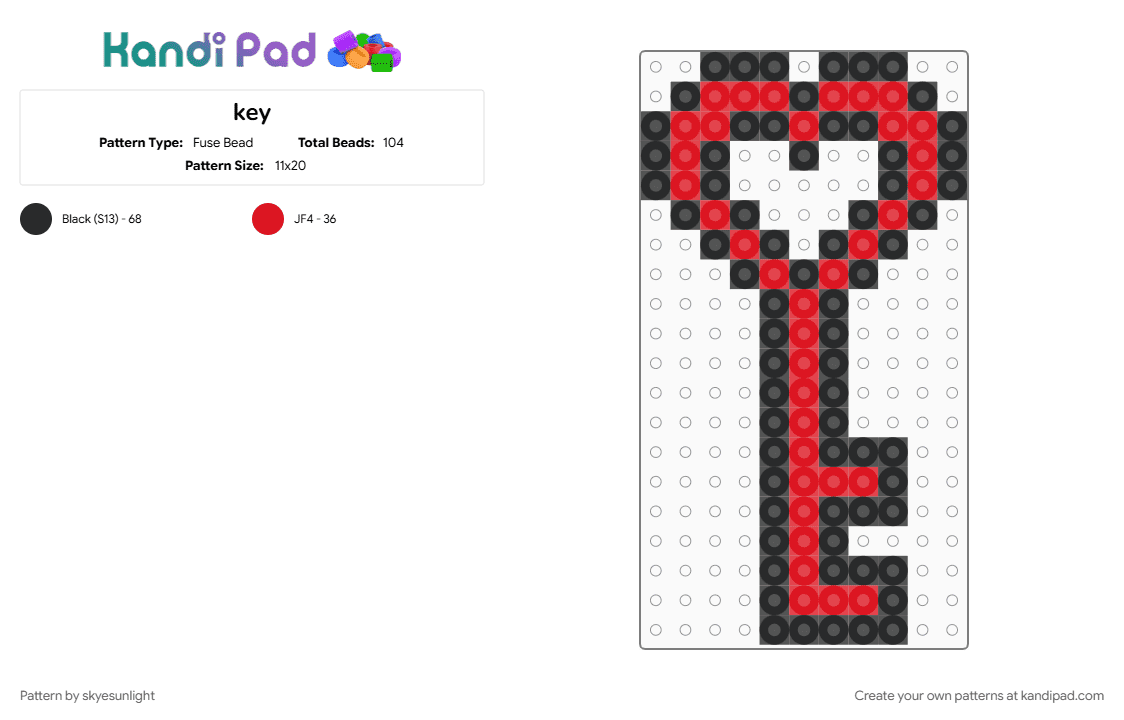 key - Fuse Bead Pattern by skyesunlight on Kandi Pad - black, red