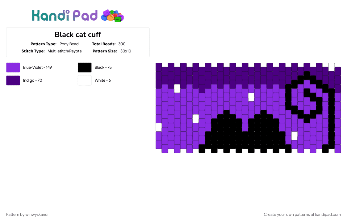 Black cat cuff - Pony Bead Pattern by winwyskandi on Kandi Pad - aesthetic, animal, cat, cotdcats, cute, halloween, night, purple