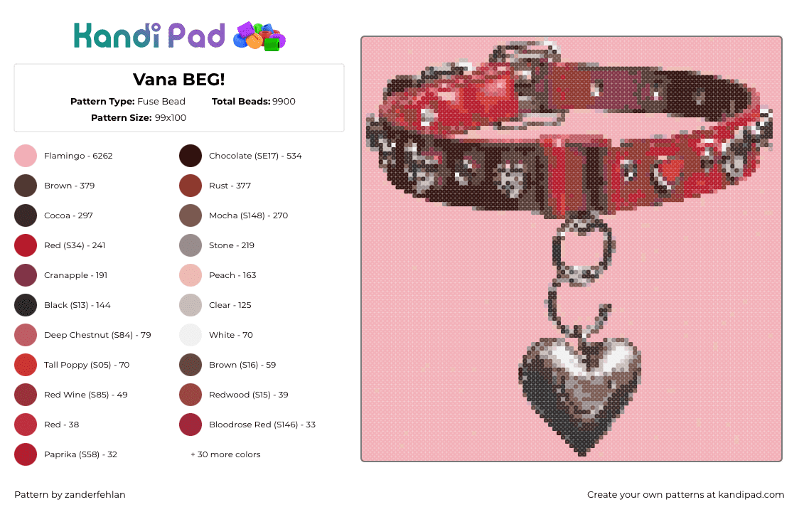 Vana BEG! - Fuse Bead Pattern by zanderfehlan on Kandi Pad - beg,vana,song,music,collar,locket,heart,necklace,metal,red,gray,pink