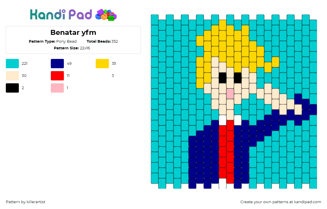 Benatar yfm - Pony Bead Pattern by killerartist on Kandi Pad - benatar,yfm,your favorite martian,music,band,animated,character,blonde,teal,blue