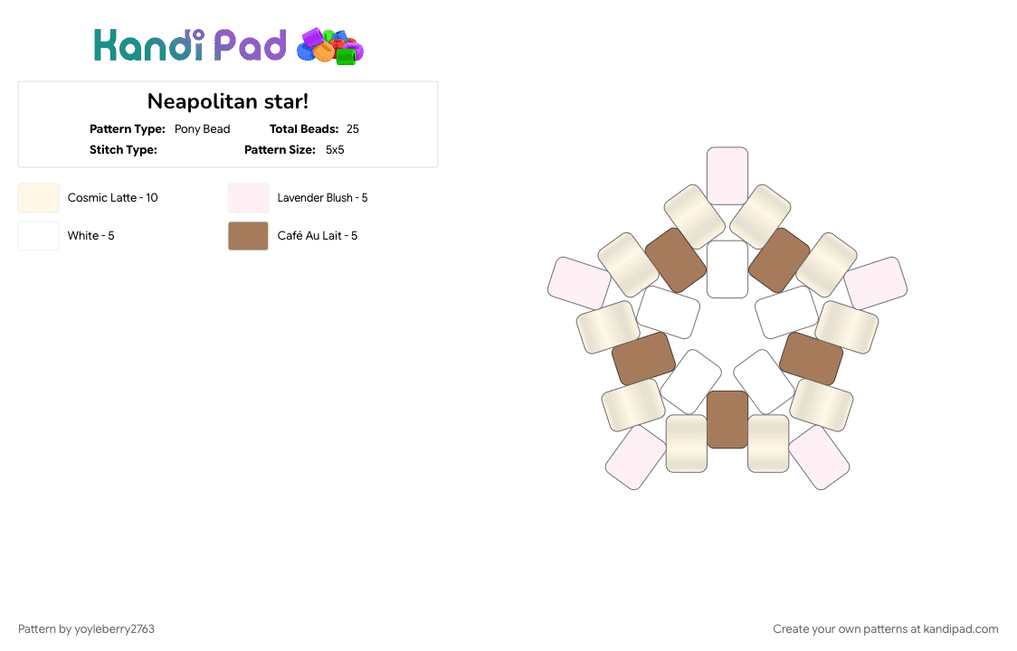 Neapolitan star! - Pony Bead Pattern by yoyleberry2763 on Kandi Pad - cute kawaii, neapolitan, star, white