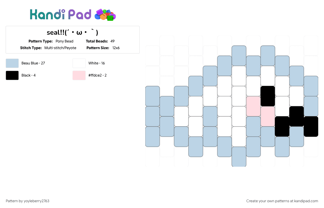 seal‼︎(´・ω・｀) - Pony Bead Pattern by yoyleberry2763 on Kandi Pad - cute, kawaii, light blue, seal, white