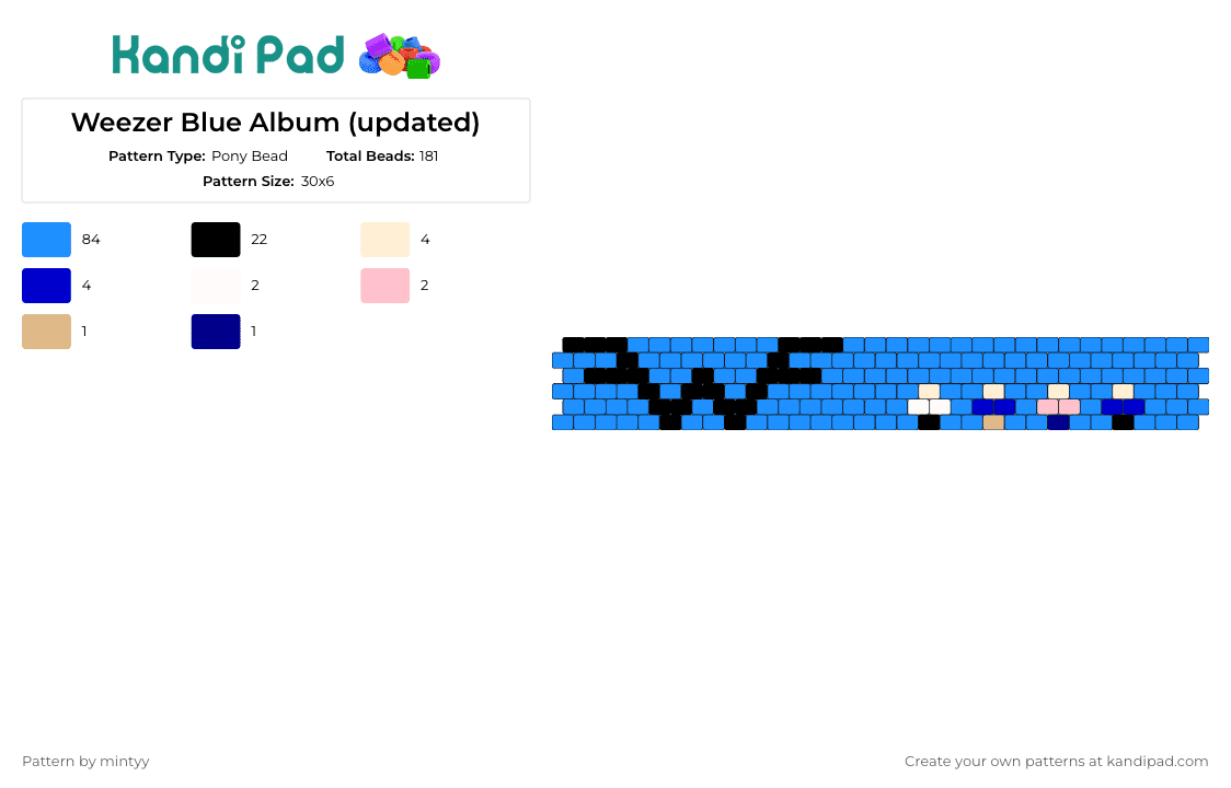 Weezer Blue Album (updated) - Pony Bead Pattern by mintyy on Kandi Pad - weezer,band,album,cuff,music,logo,blue