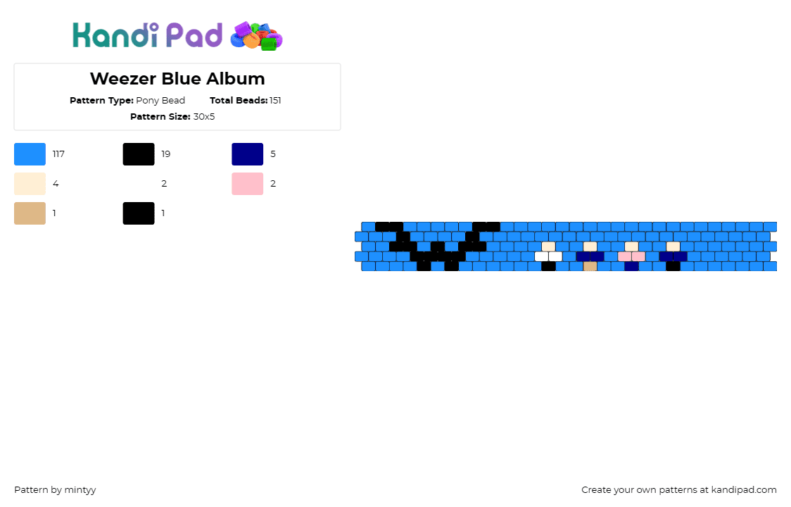 Weezer Blue Album - Pony Bead Pattern by mintyy on Kandi Pad - weezer,band,album,cuff,bracelet,music,blue