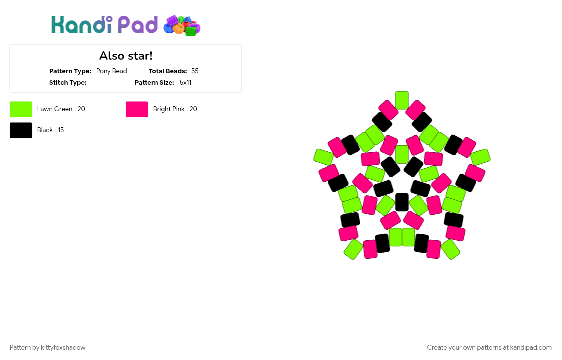 Also star! - Pony Bead Pattern by kittyfoxshadow on Kandi Pad - green, pink