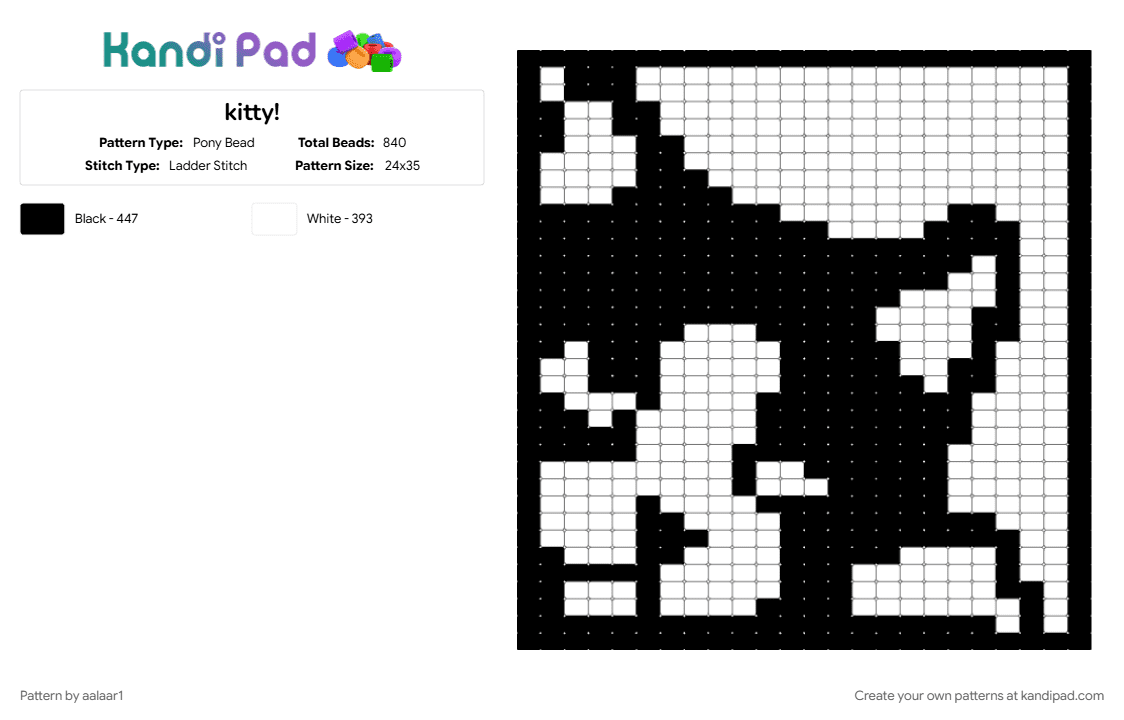 kitty! - Pony Bead Pattern by aalaar1 on Kandi Pad - black, white