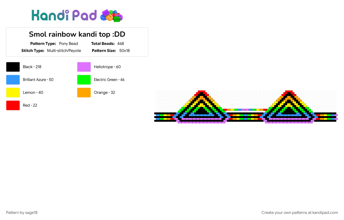 Smol rainbow kandi top :DD - Pony Bead Pattern by sage18 on Kandi Pad - bikini, bikini top, black, colorful, green, lgbtq, pink, rainbow, silly, top