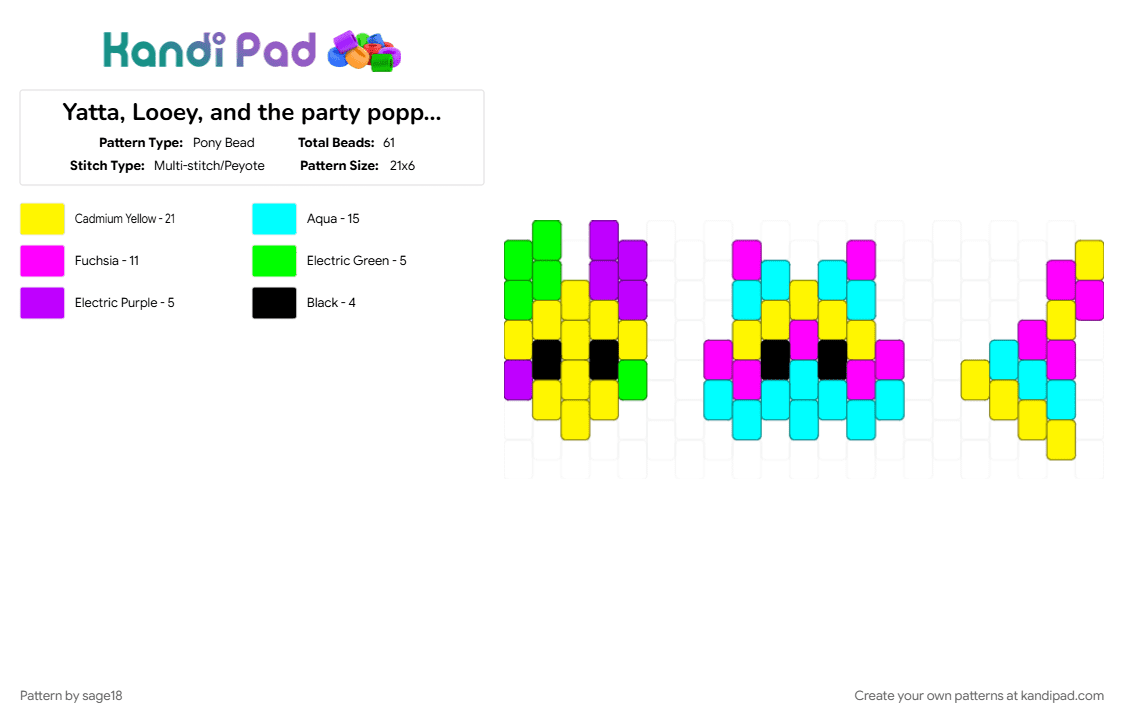 Yatta, Looey, and the party popper trinket!! - Pony Bead Pattern by sage18 on Kandi Pad - clown, dandys world, light blue, looey, looey dandys world, party, pink, silly, yatta, yatta dandys world, yellow