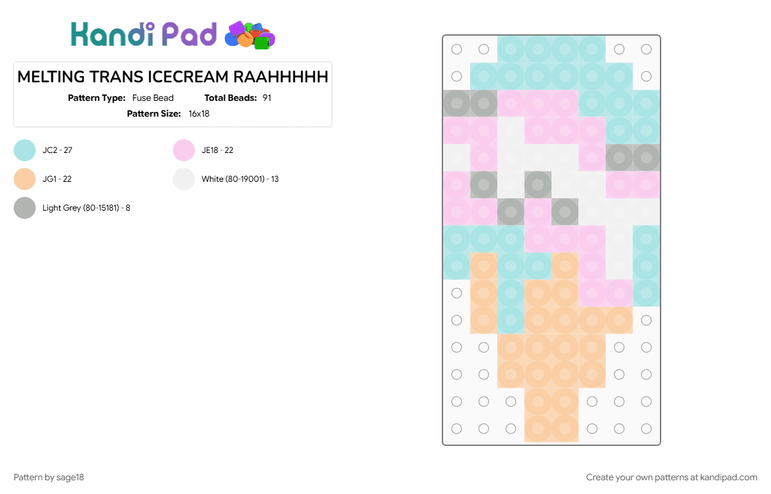MELTING TRANS ICECREAM RAAHHHHH - Fuse Bead Pattern by sage18 on Kandi Pad - beige, cotdtransitions, cute, ice cream, light blue, pride, sad, silly, trans, transgender
