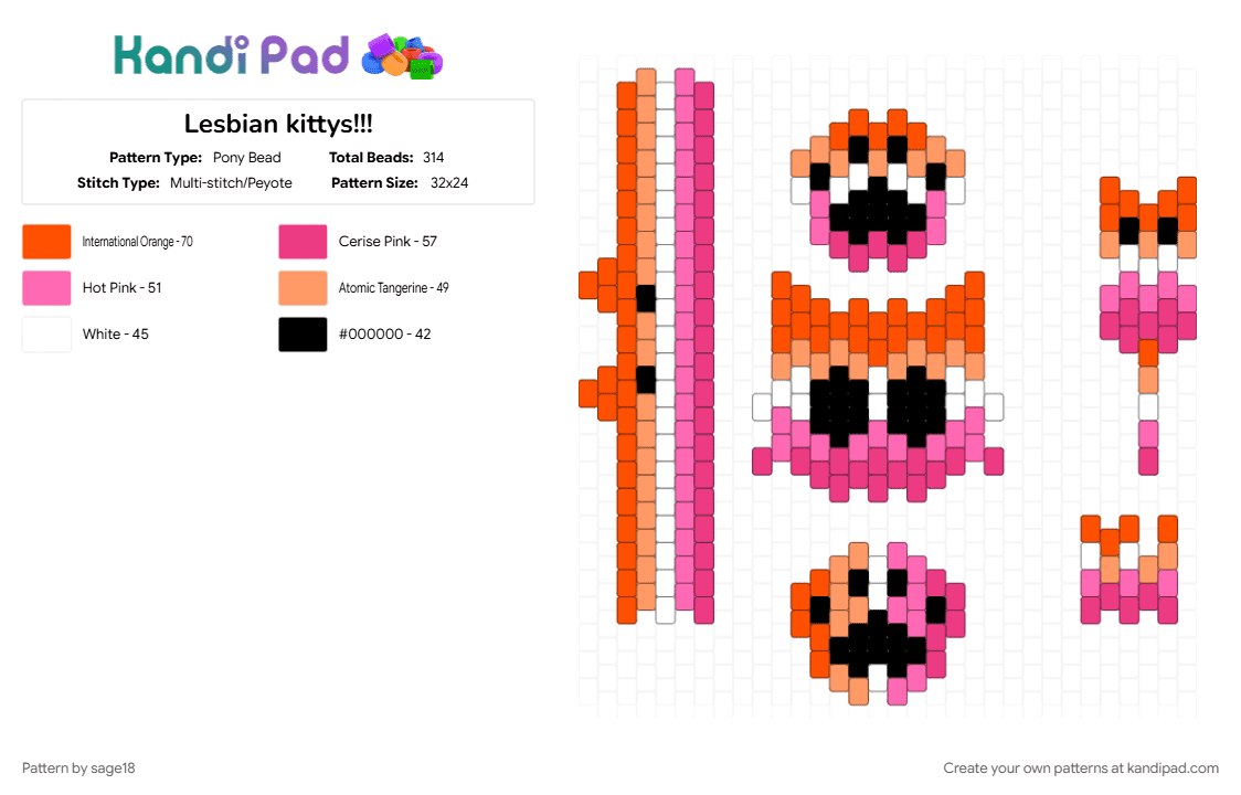 Lesbian kittys!!! - Pony Bead Pattern by sage18 on Kandi Pad - cat, lesbian, orange, pink, plur, pride