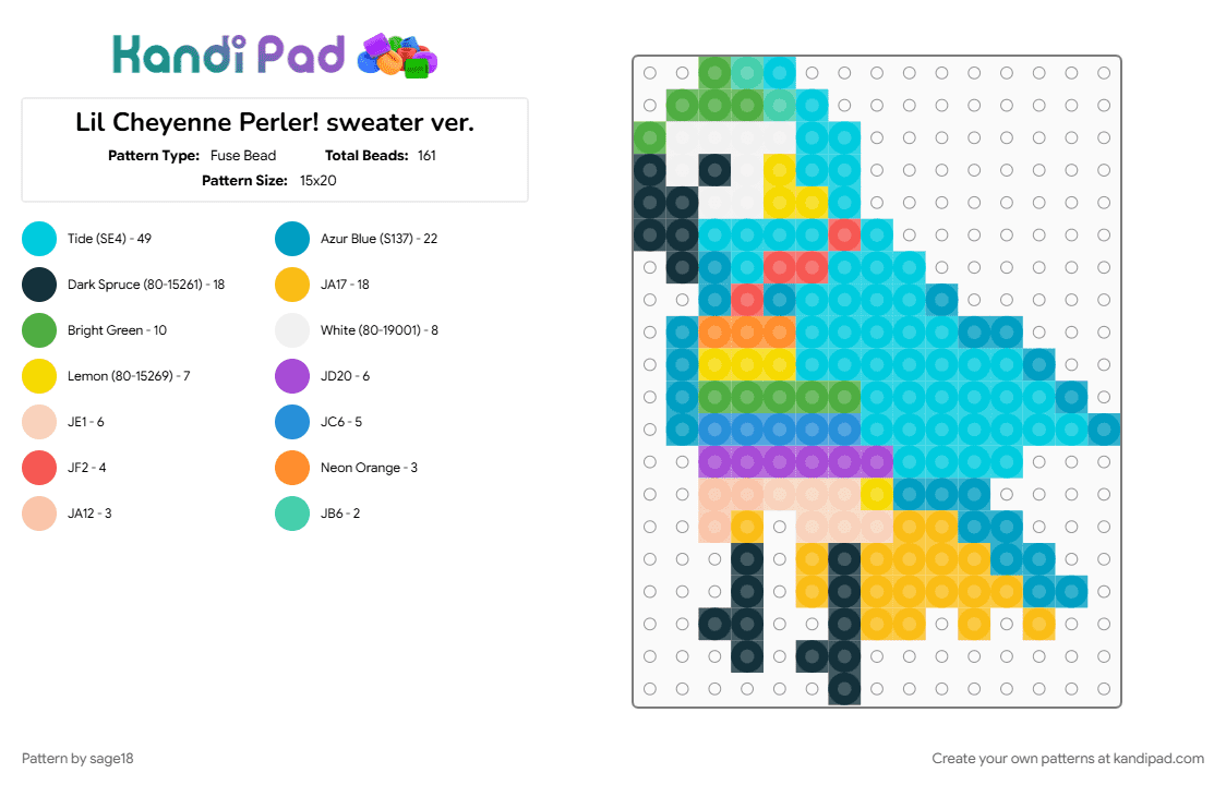 Lil Cheyenne Perler! sweater ver. - Fuse Bead Pattern by sage18 on Kandi Pad - bird, cheyenne, cute, gay, light blue, macaw, snake discovery, sweater, yellow