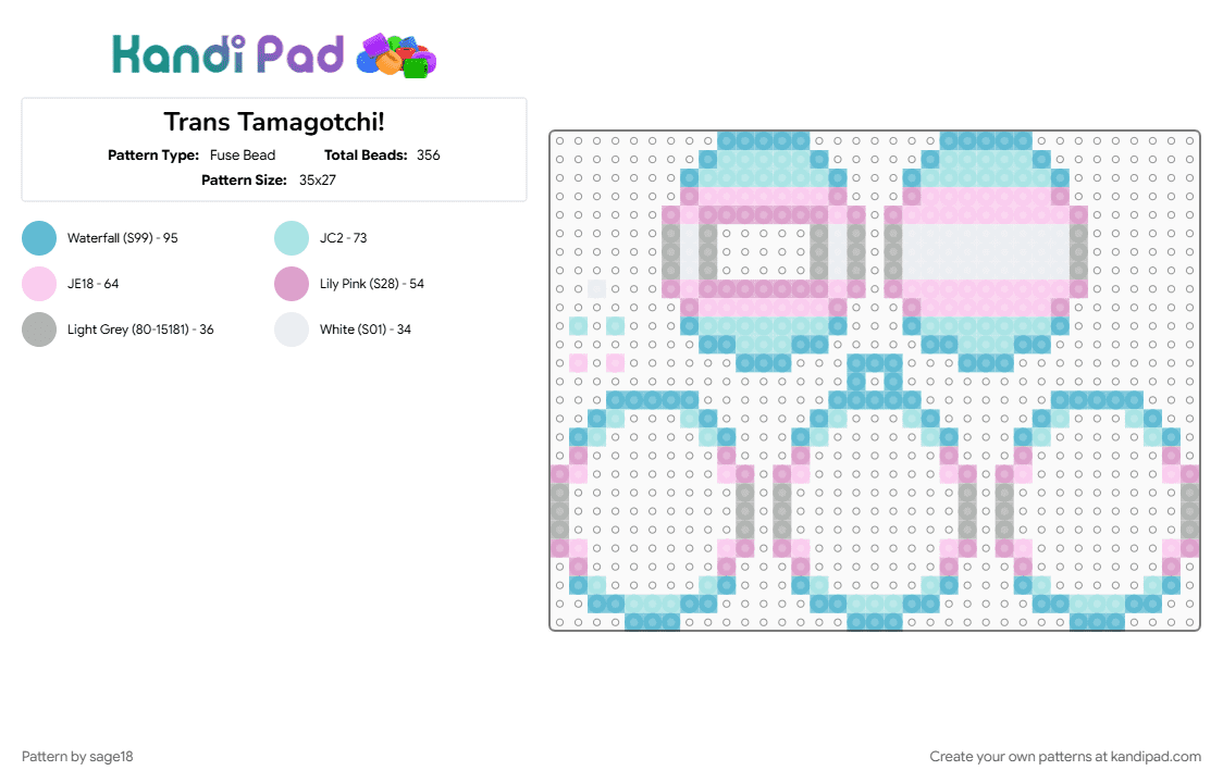 Trans Tamagotchi! - Fuse Bead Pattern by sage18 on Kandi Pad - light blue, pink, pride, tamagotchi, trans, transgender
