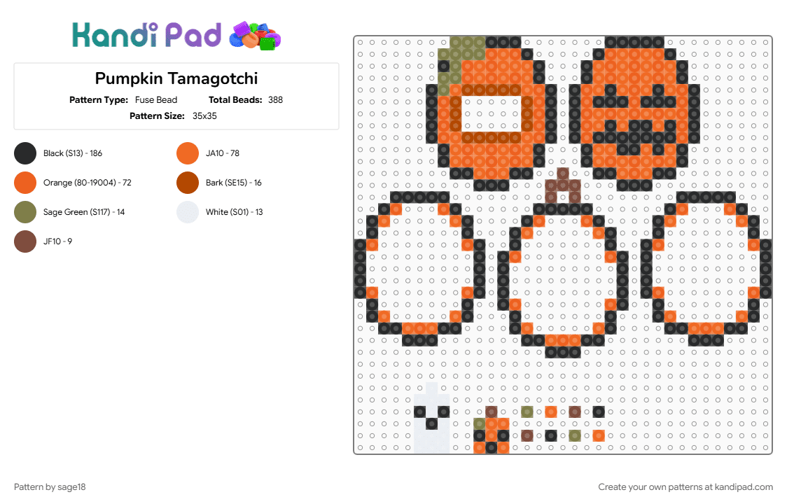 Pumpkin Tamagotchi - Fuse Bead Pattern by sage18 on Kandi Pad - black, halloween, orange, pumpkin, spooky, tamagotchi
