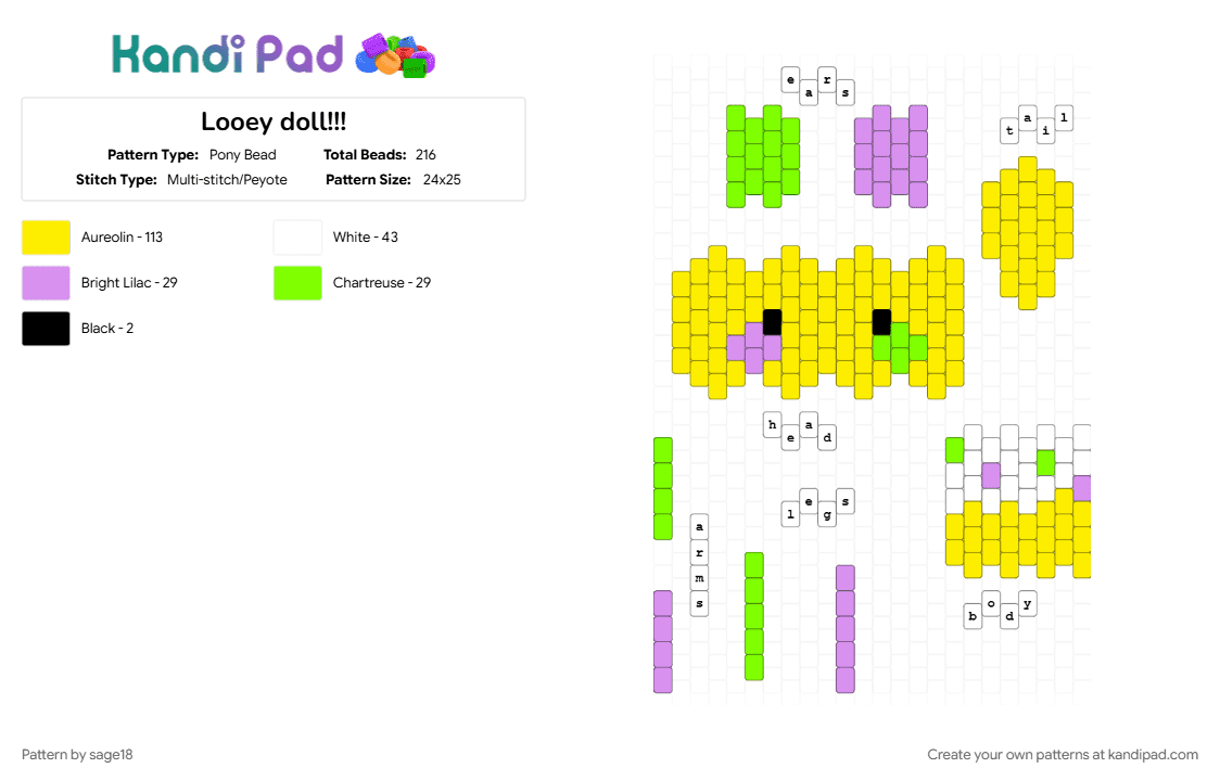 Looey doll!!! - Pony Bead Pattern by sage18 on Kandi Pad - 