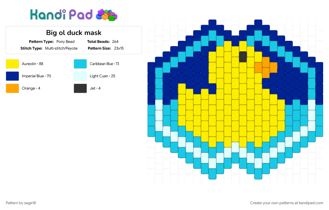 Big ol duck mask - Pony Bead Pattern by sage18 on Kandi Pad - blehhh, blue, duck, light blue, mask, purple, yellow