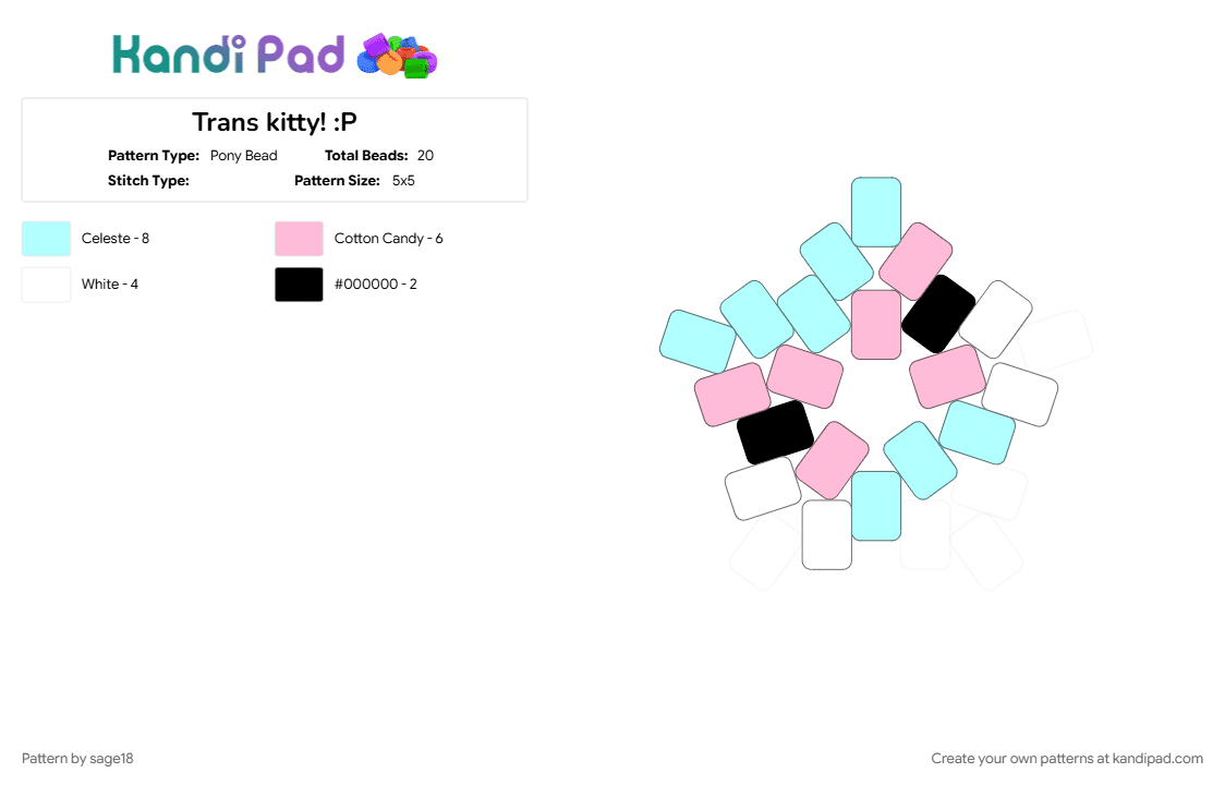 Trans kitty! :P - Pony Bead Pattern by sage18 on Kandi Pad - cat, kitty, light blue, pink, pride, trans, transgender
