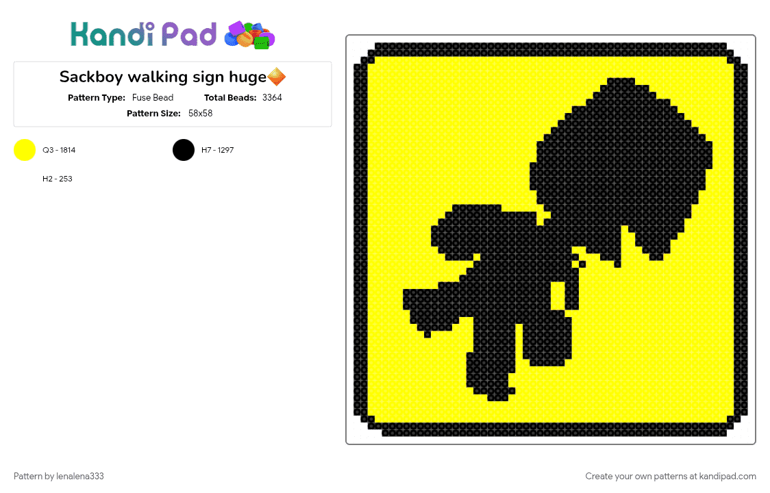 Sackboy walking sign huge🔶️ - Fuse Bead Pattern by lenalena333 on Kandi Pad - 