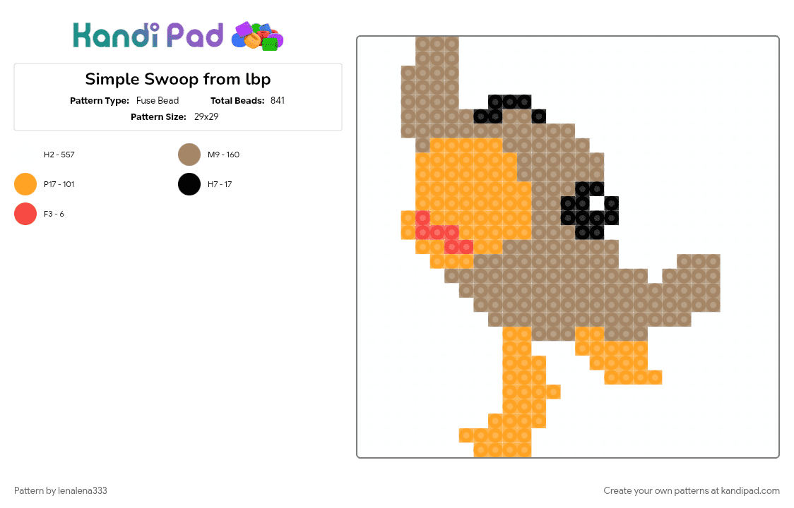 Simple Swoop from lbp - Fuse Bead Pattern by lenalena333 on Kandi Pad - bird, character, game, lbp, orange, perler bead, ps3, simple design, tan, video game, white