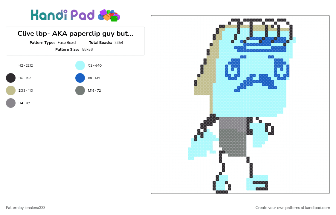 Clive lbp- AKA paperclip guy but HUGE 📎 🖇 - Fuse Bead Pattern by lenalena333 on Kandi Pad - character, clive, game, games, lbp, light blue, ps3, sack boy, video game, white