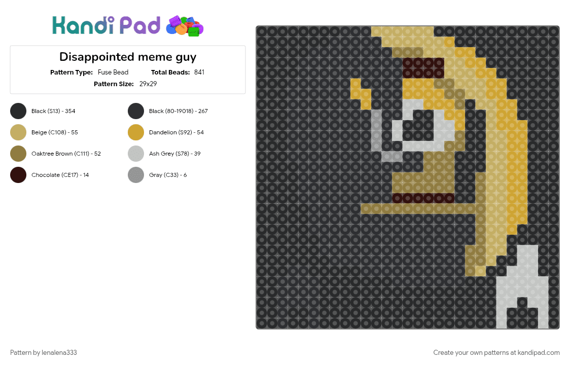 Disappointed meme guy - Fuse Bead Pattern by lenalena333 on Kandi Pad - beige, black, black and white, funny, fusebead, fusebeads, gold, guy, meme, orange, sad, yello