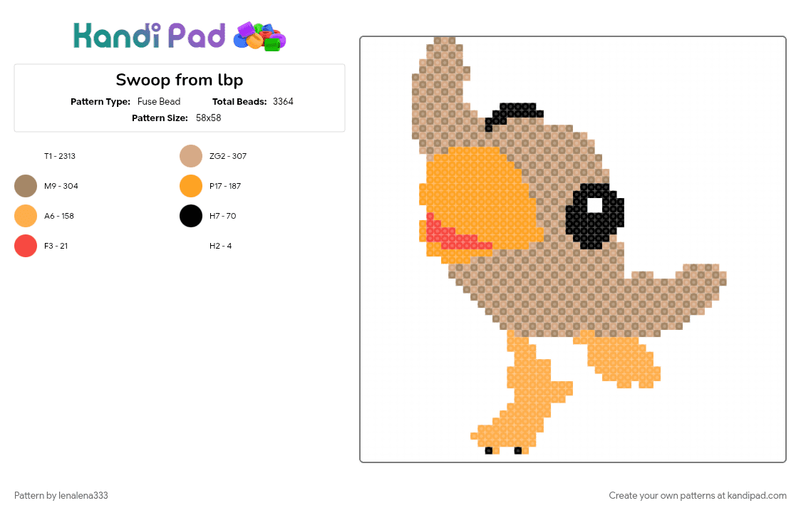 Swoop from lbp - Fuse Bead Pattern by lenalena333 on Kandi Pad - beige, orange, tan, white