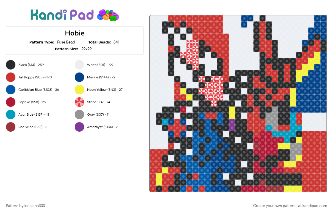 Hobie - Fuse Bead Pattern by lenalena333 on Kandi Pad - colourful, comics, light blue, red and black, spider man, spiderman, spiderman comic, superhero