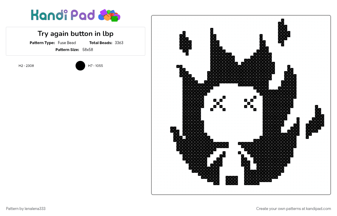 Try again button in lbp - Fuse Bead Pattern by lenalena333 on Kandi Pad - black, button, buttons, controller, games, lbp, ps3, sack boy, video game, white