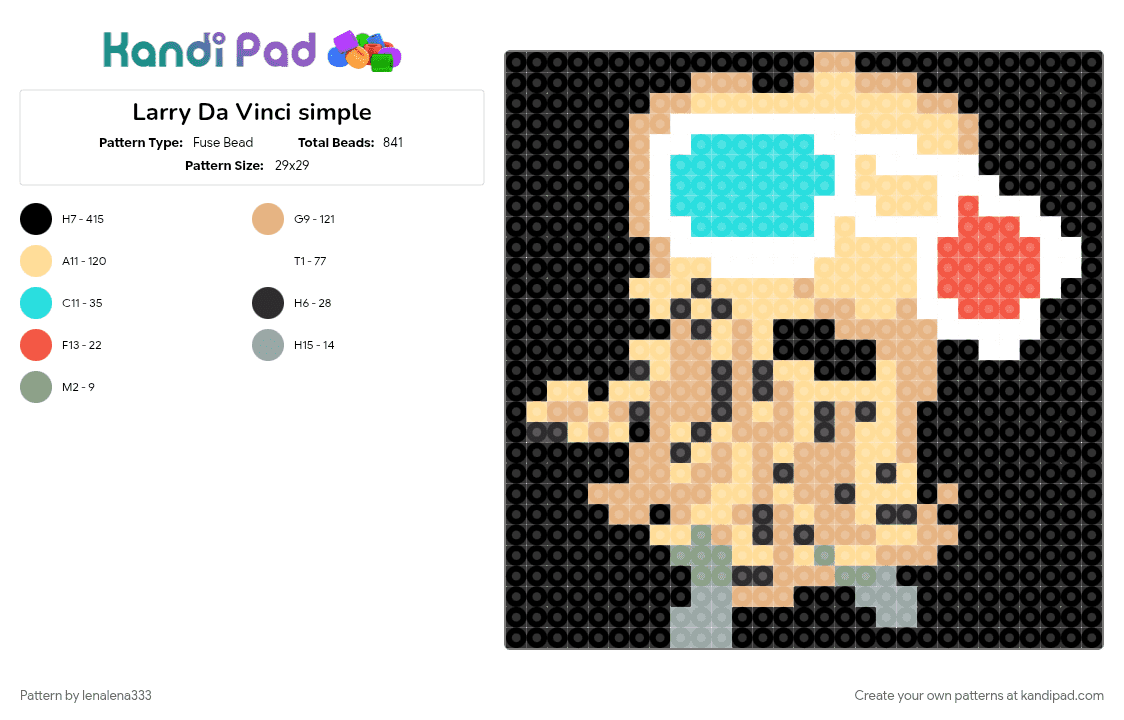 Larry Da Vinci simple - Fuse Bead Pattern by lenalena333 on Kandi Pad - 