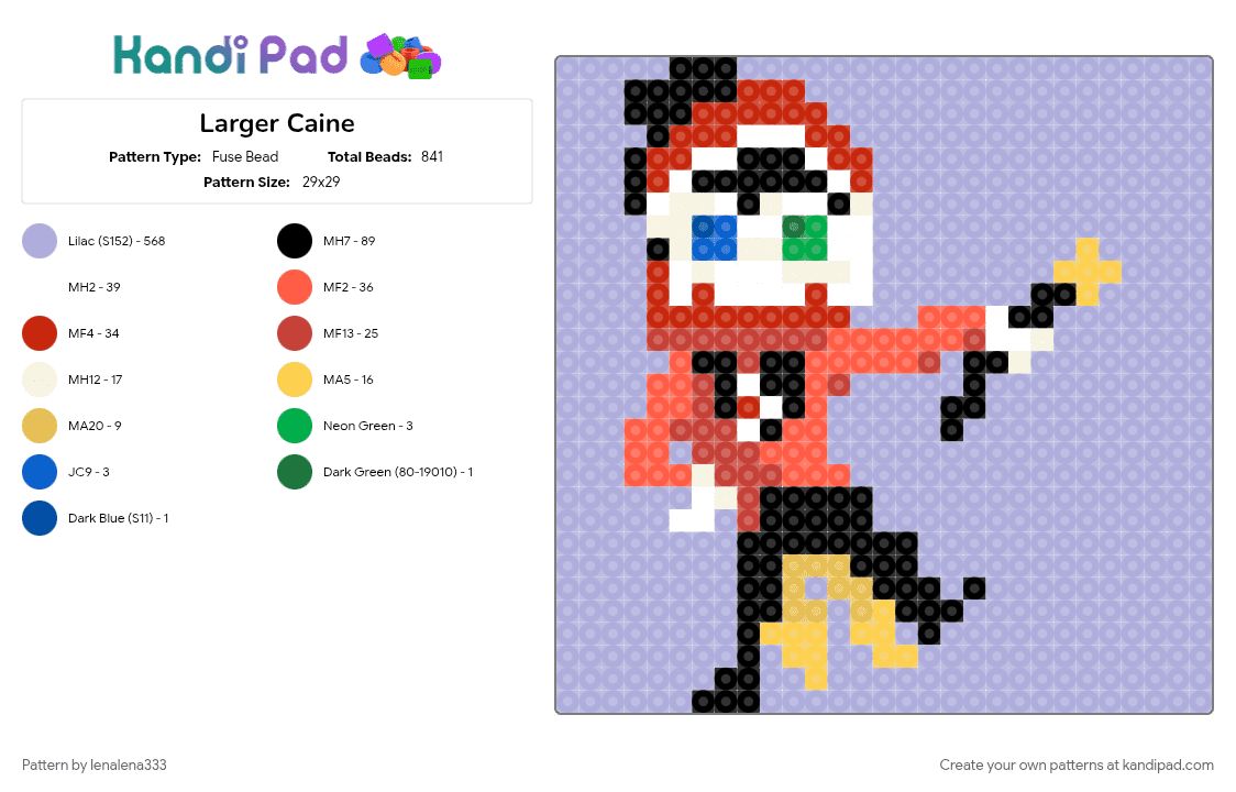 Larger Caine - Fuse Bead Pattern by lenalena333 on Kandi Pad - caine, caine tadc, cainetadc, glitch, glitch animation, glitch productions, glitchproductions, pink, tadc