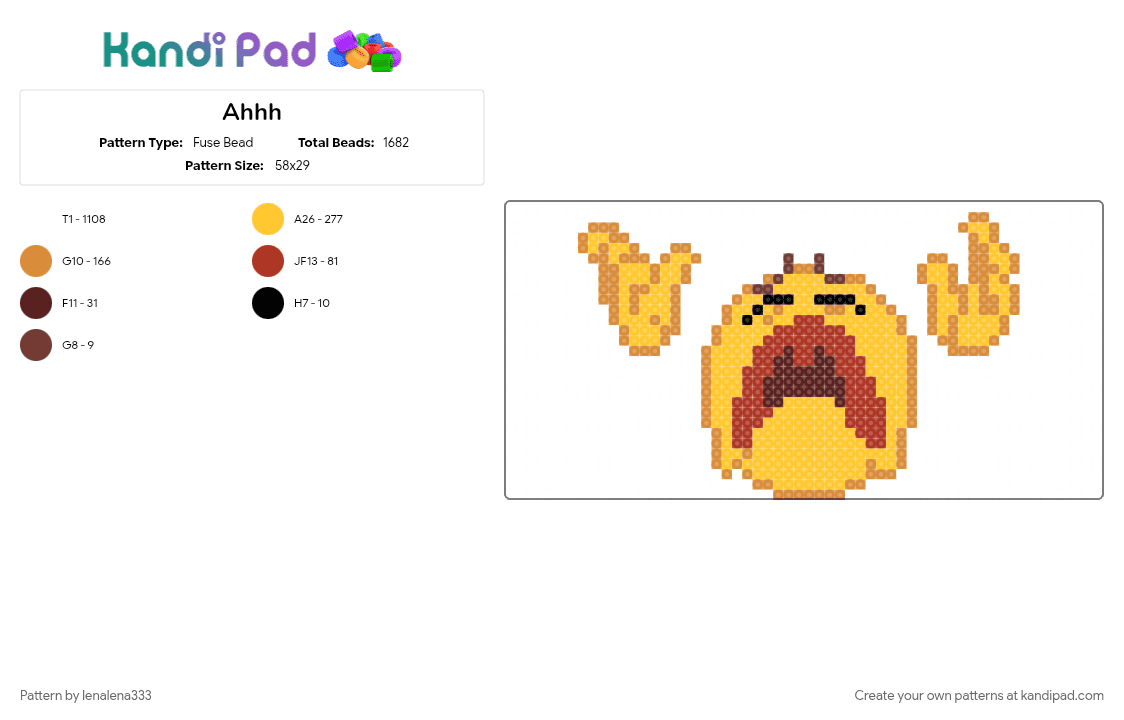 Ahhh - Fuse Bead Pattern by lenalena333 on Kandi Pad - fuse bead pattern, fuse perler bead pattern, fusebead, fusebeads, meme, meme face, memes, orange, white, yello, yellow