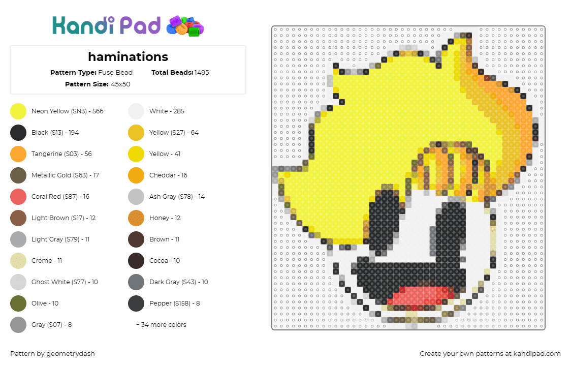 haminations - Fuse Bead Pattern by geometrydash on Kandi Pad - haminations,youtube,animation,smile,face,blonde,yellow,white