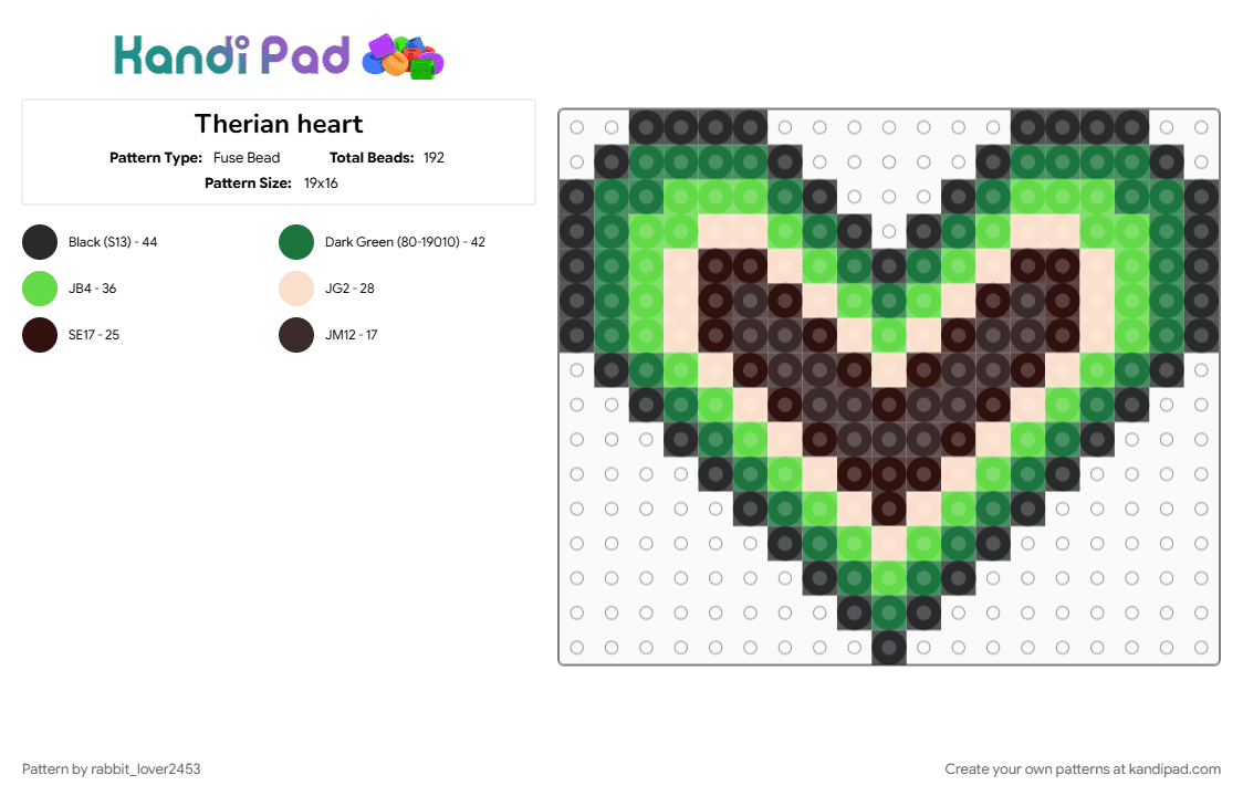 Therian heart - Fuse Bead Pattern by rabbit_lover2453 on Kandi Pad - green