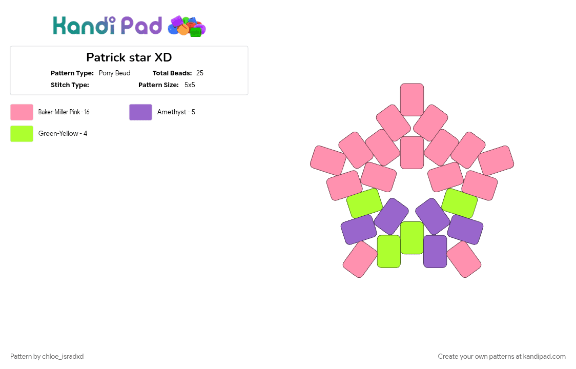 Patrick star XD - Pony Bead Pattern by chloe_isradxd on Kandi Pad - pink
