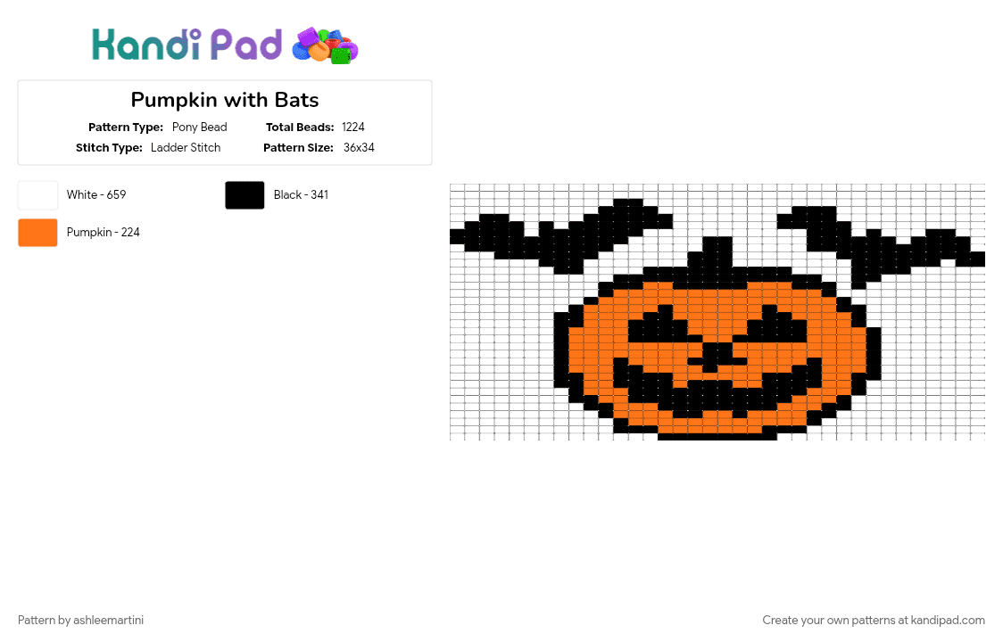 Pumpkin with Bats - Pony Bead Pattern by ashleemartini on Kandi Pad - white