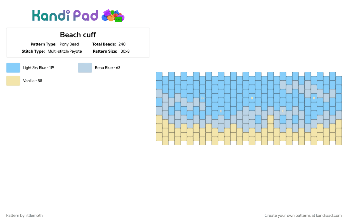 Beach cuff - Pony Bead Pattern by littlemoth on Kandi Pad - light blue, yellow