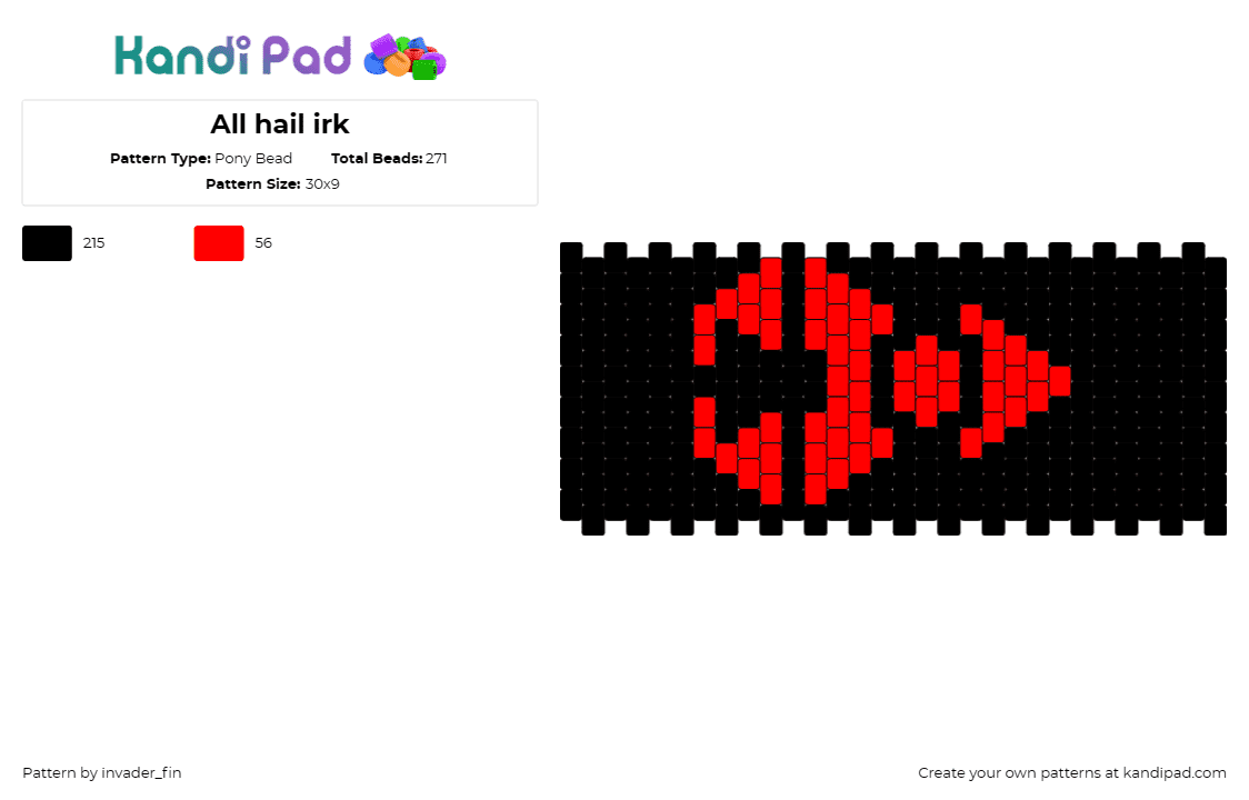 All hail irk - Pony Bead Pattern by invader_fin on Kandi Pad - irken empire,logo,invader zim,tv show,cartoon,cuff,black red