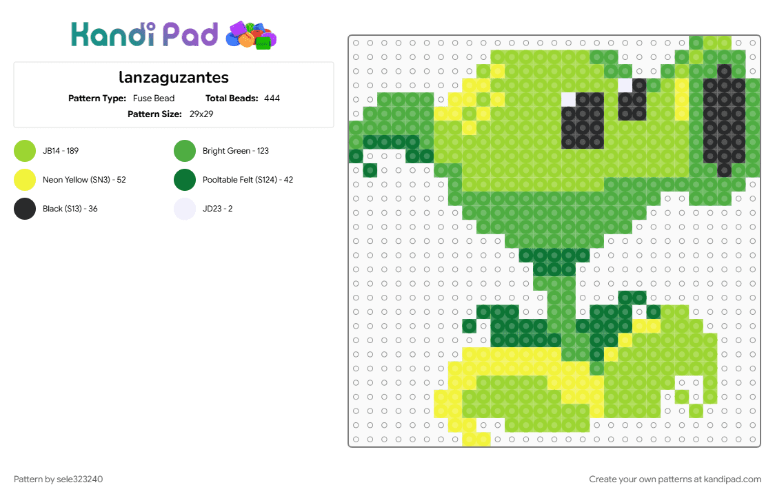 lanzaguzantes - Fuse Bead Pattern by sele323240 on Kandi Pad - green
