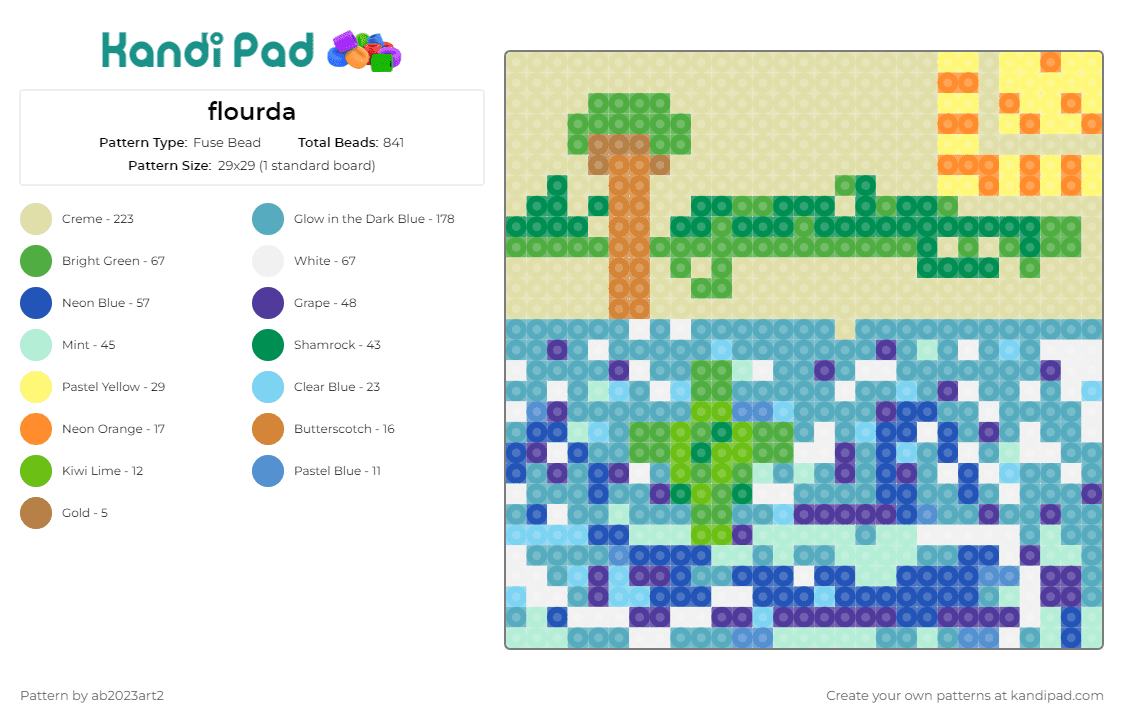 flourda - Fuse Bead Pattern by ab2023art2 on Kandi Pad - florida,state,beach,palm tree,sand,sun,water,panel