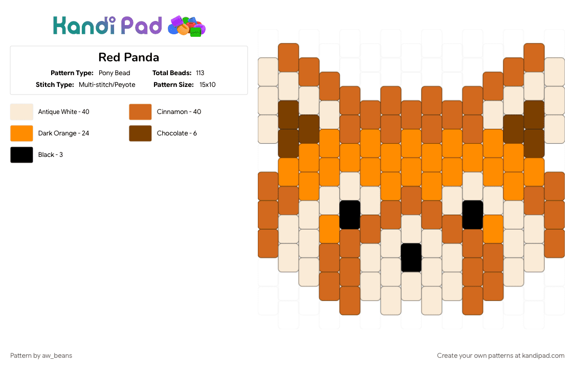 Red Panda - Pony Bead Pattern by aw_beans on Kandi Pad - orange