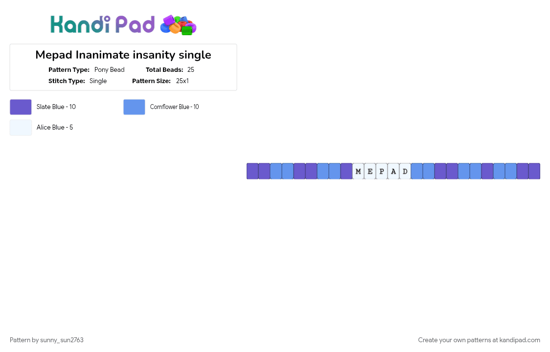 Mepad Inanimate insanity single - Pony Bead Pattern by sunny_sun2763 on Kandi Pad - bfdi, blue, inanimate insanity, light blue, osc