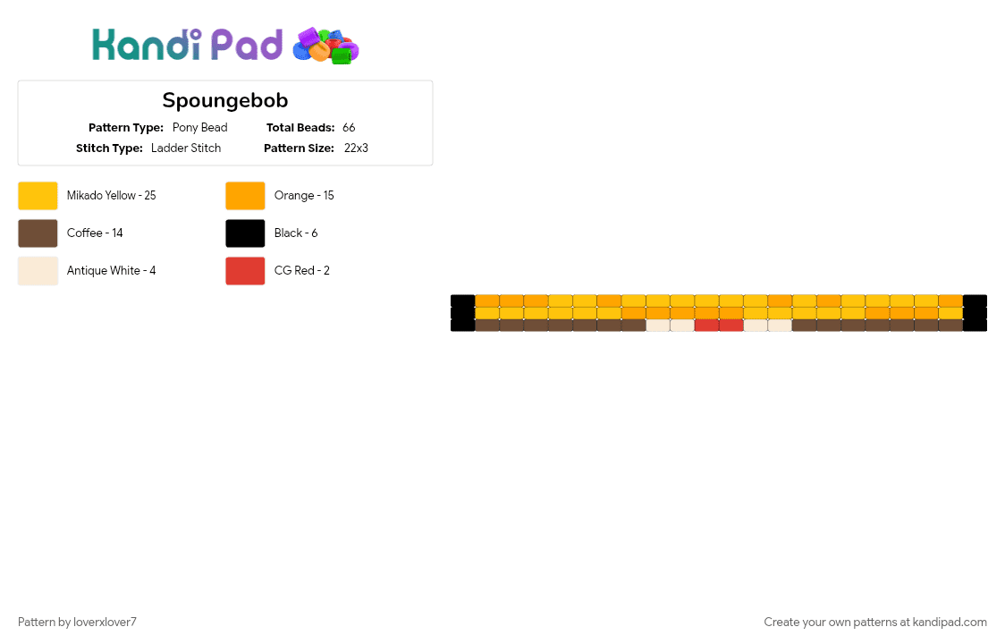 Spoungebob - Pony Bead Pattern by loverxlover7 on Kandi Pad - brown, orange, yellow