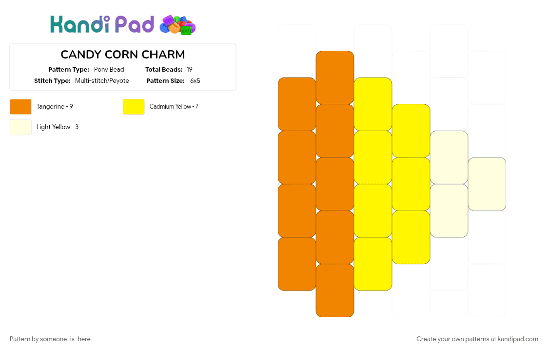 CANDY CORN CHARM - Pony Bead Pattern by someone_is_here on Kandi Pad - orange, yellow