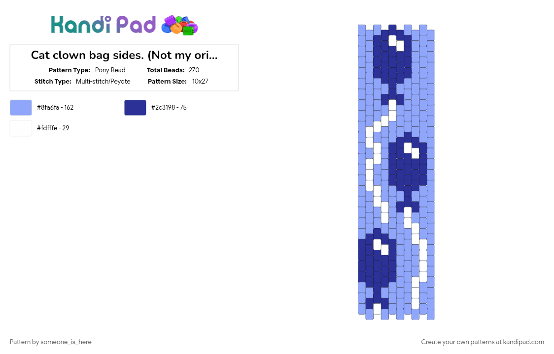 Cat clown bag sides. (Not my original pattern)) - Pony Bead Pattern by someone_is_here on Kandi Pad - blue, dark blue, light blue, purple