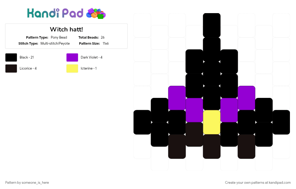 Witch hatt! - Pony Bead Pattern by someone_is_here on Kandi Pad - black, halloween, hat, purple, spooky, witch