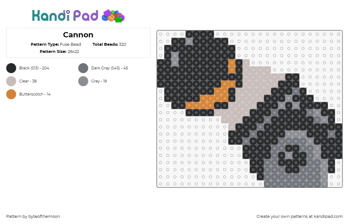 Cannon - Fuse Bead Pattern by byteofthemoon on Kandi Pad - cannon,mario,nintendo,video game,classic,black